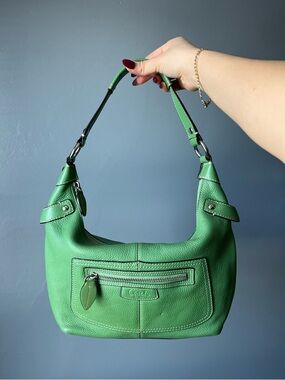 Coach Green Pebbled Leather Shoulder Bag with Silver Hardware